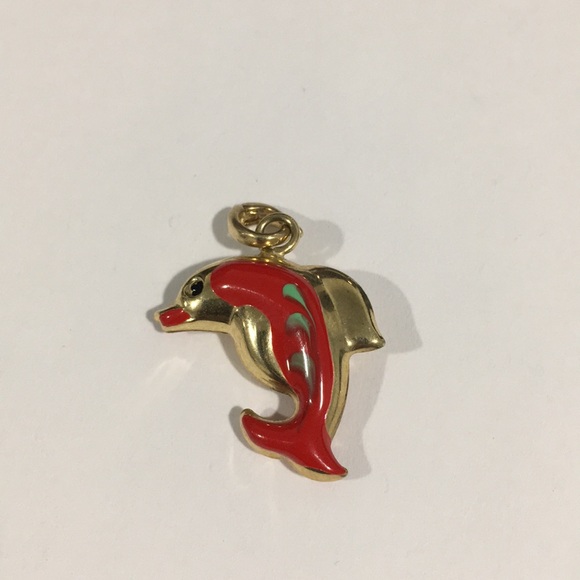 14k Yellow Gold Dolphin 🐬 3D Charm With Enamel